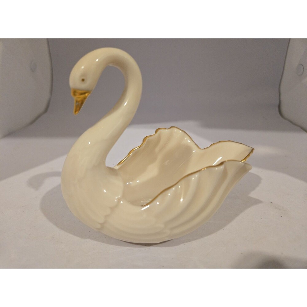 Vintage Lenox USA Porcelain Swan Dish Cream Ivory Gold Trim Decor